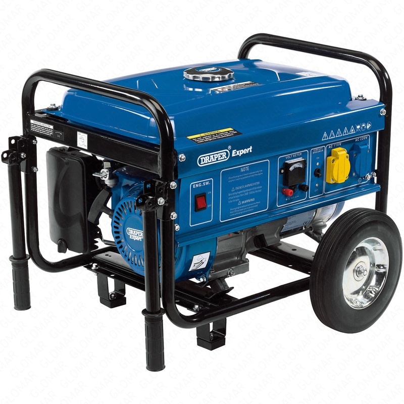 Draper 2.2KVA/2000W Petrol Generator with Wheels 110/230V and 12V DC