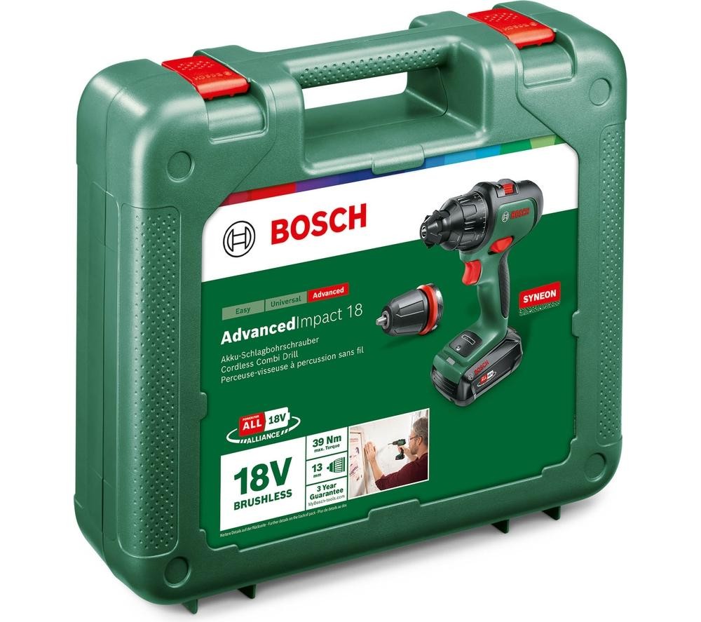 Bosch AdvancedImpact 18 Cordless Combi Drill with 1 Battery - Green & Black