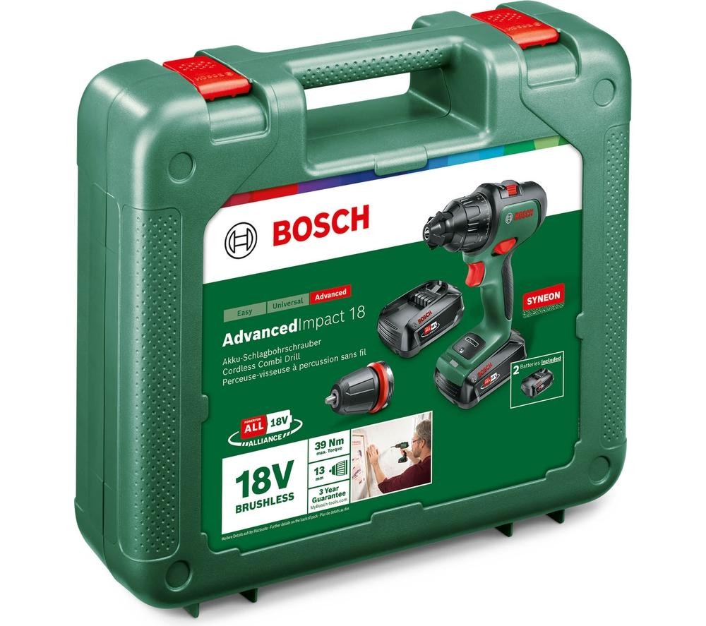 Bosch AdvancedImpact 18 Cordless Combi Drill with 2 Batteries - Green & Black
