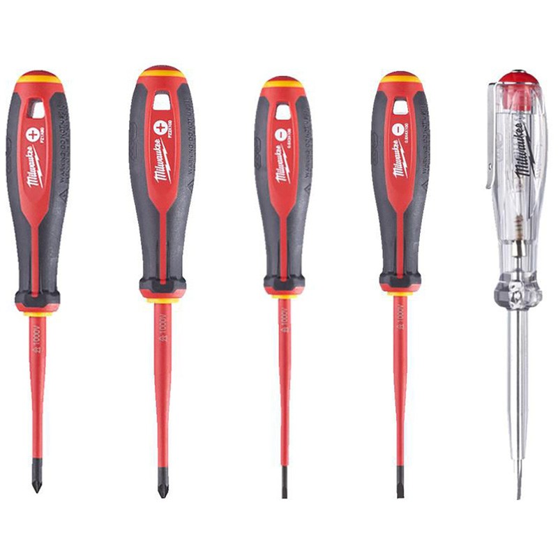 Milwaukee 5 Piece TRI-LOBE VDE SL/PZ Screwdriver Set with Voltage Tester