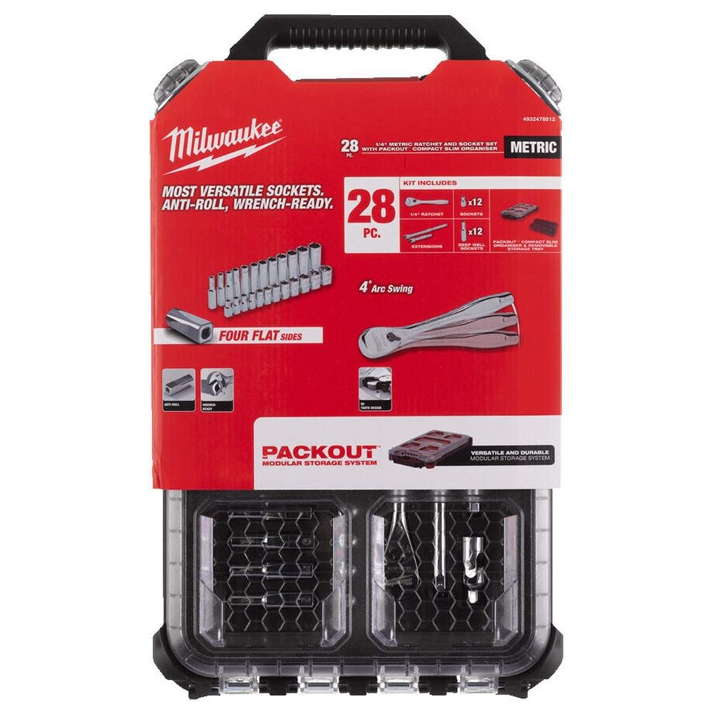 Milwaukee 28 Piece 1/4 inch Drive Metric Ratchet & Socket Set in PACKOUT Case