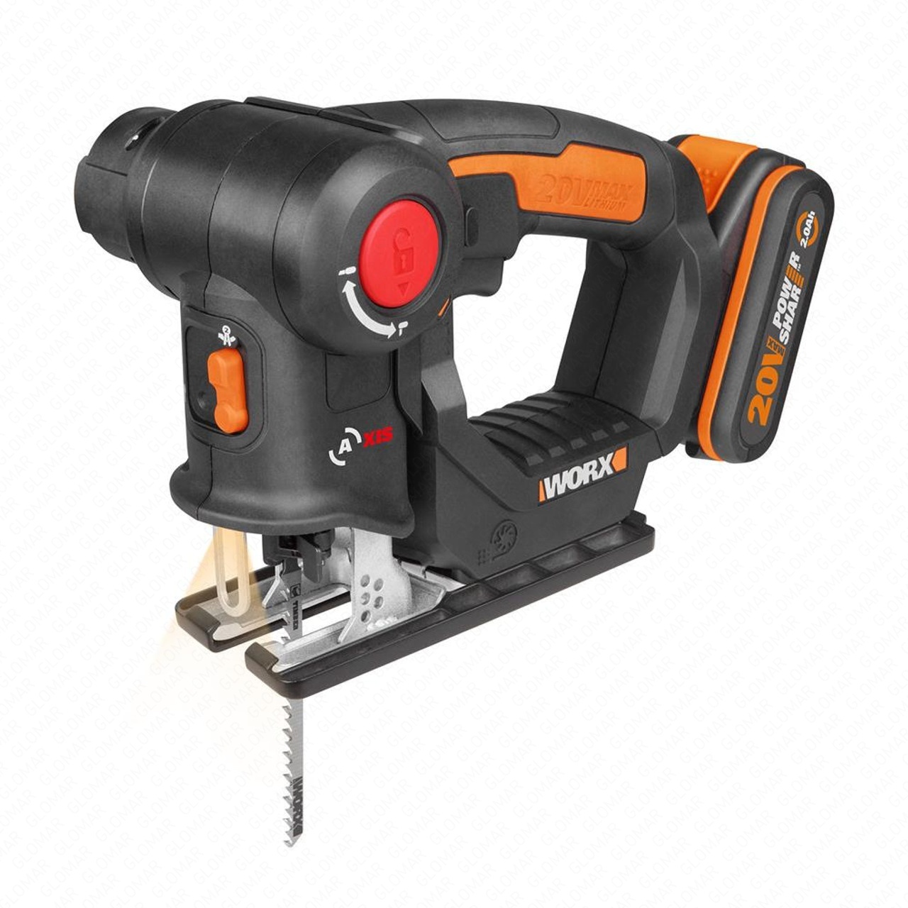 Worx WX550 20V MAX Reciprocating Saw/Jigsaw with 1x 2.0Ah Battery & Charger