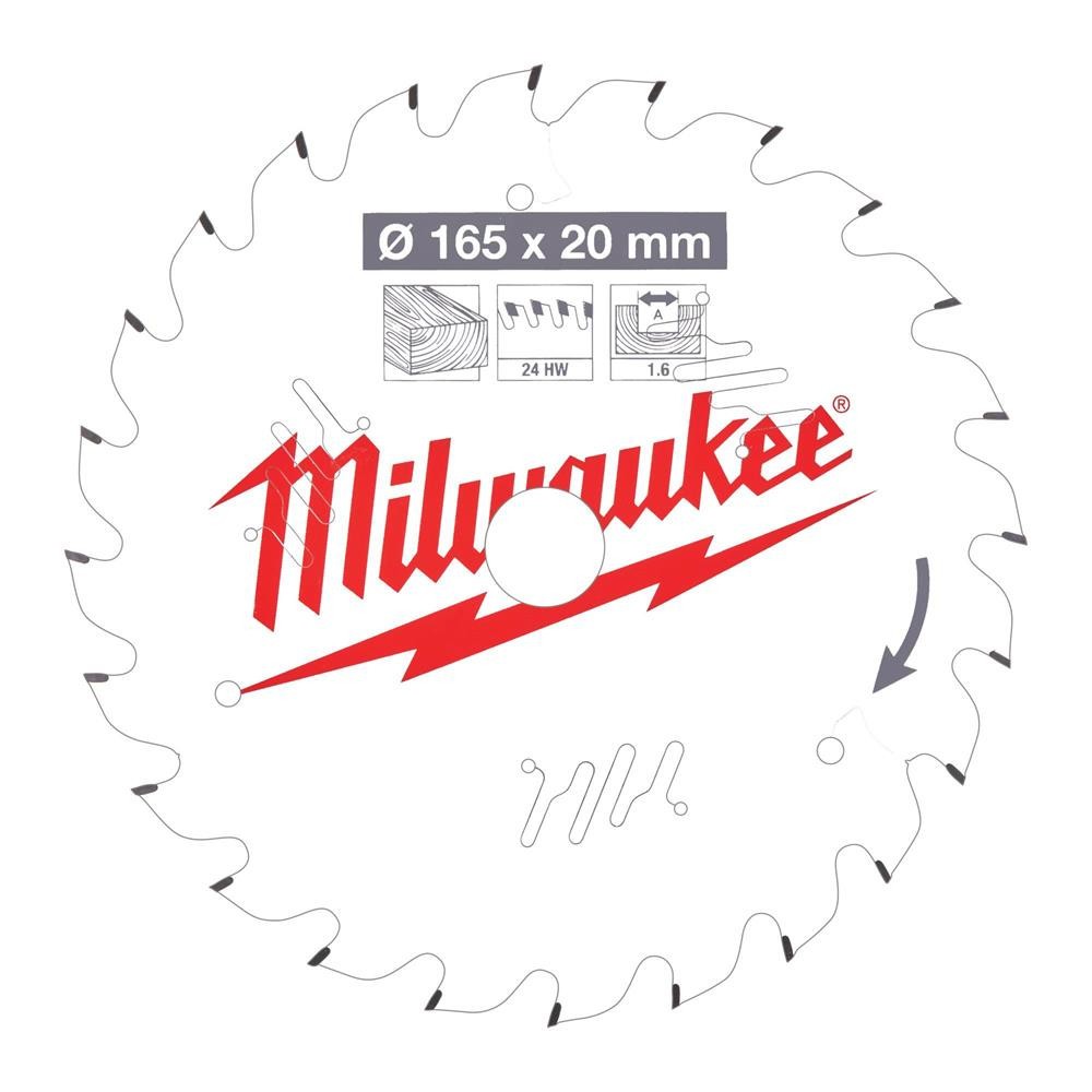 Milwaukee 4932471931 165mm x 20mm 24T Thin Kerf Wood Saw Blade