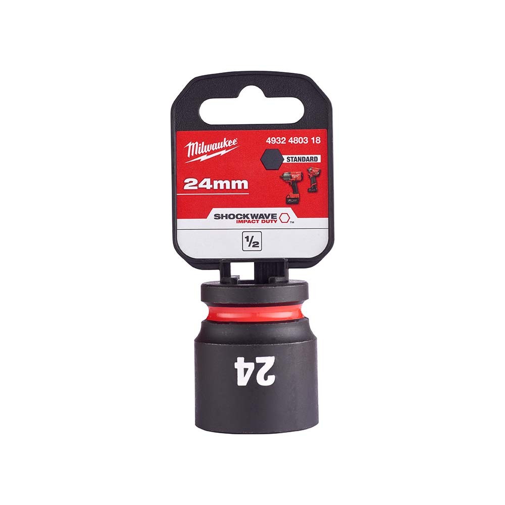 Milwaukee Shockwave 24 mm 1/2 inch Square Impact Duty Standard Socket 4932480318