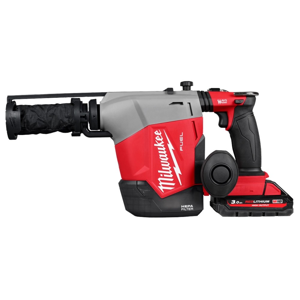 Milwaukee M18 FHAFOH16-302X 18V FUEL Brushless 16mm Overhead SDS Drill with Built In Dust Extraction, 2x 3.0Ah HighOutput Batteries, Charger  Case