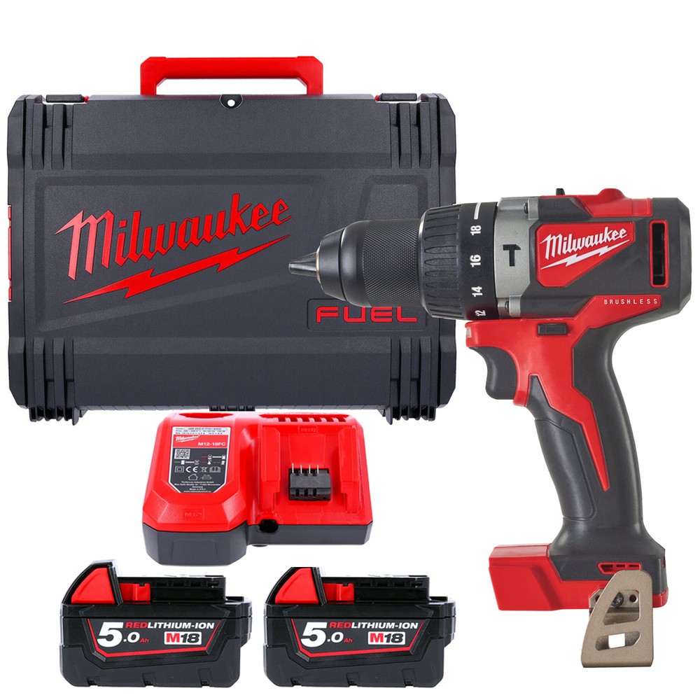 Milwaukee M18BLPD2-502X 18V Cordless Brushless Combi Drill 2x5.0Ah Charger  Case
