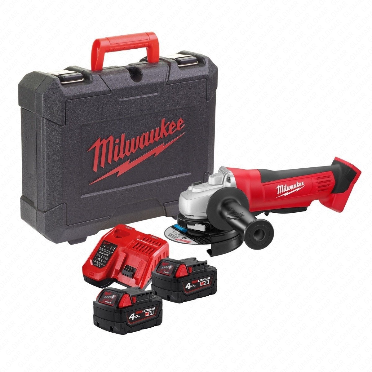 Milwaukee HD18AG115-402C M18 18V 115mm Angle Grinder 2x4Ah Batt Charger Case