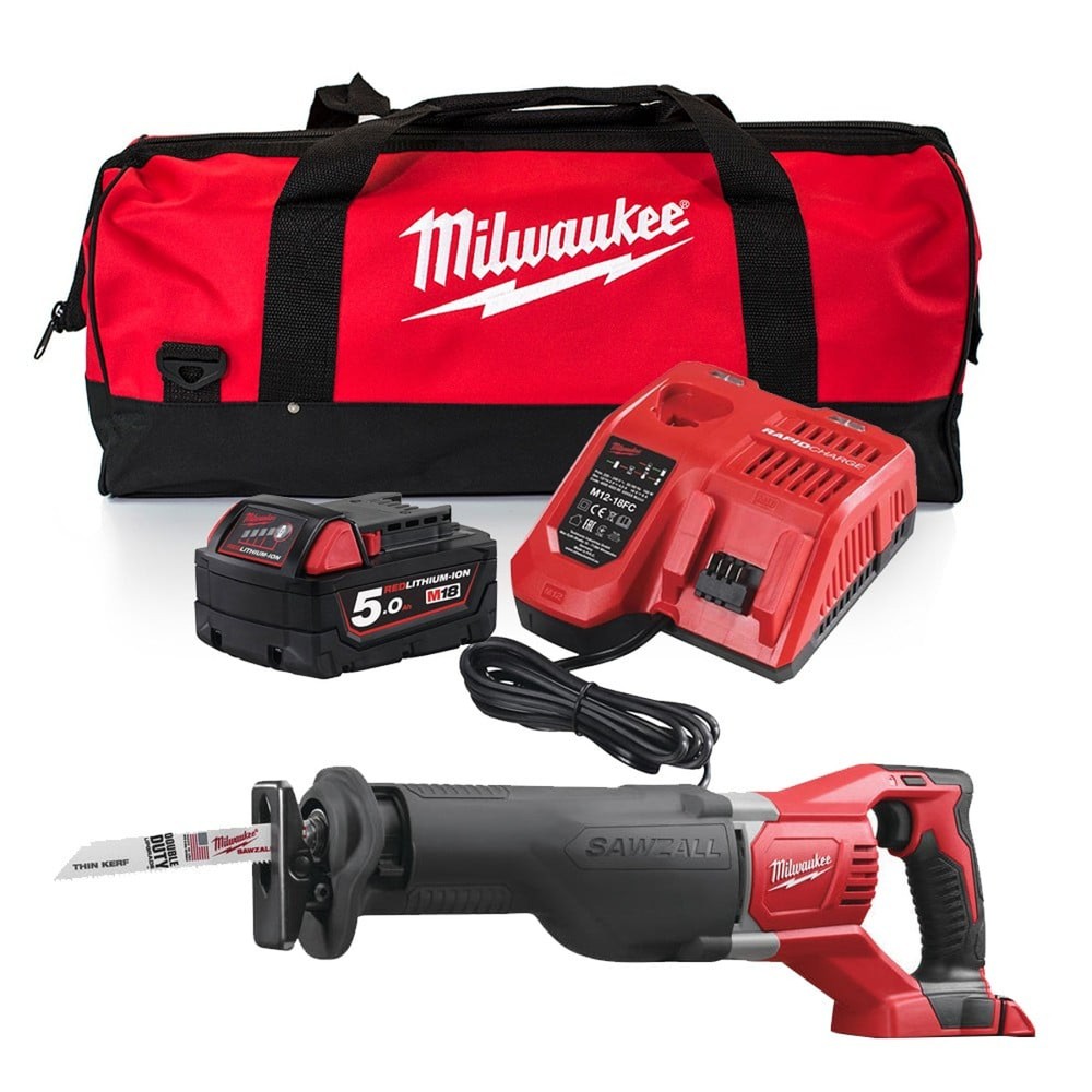 Milwaukee M18BSX-501B M18 18V Sawzall Reciprocating Saw Kit - 5Ah Battery Charger and Bag