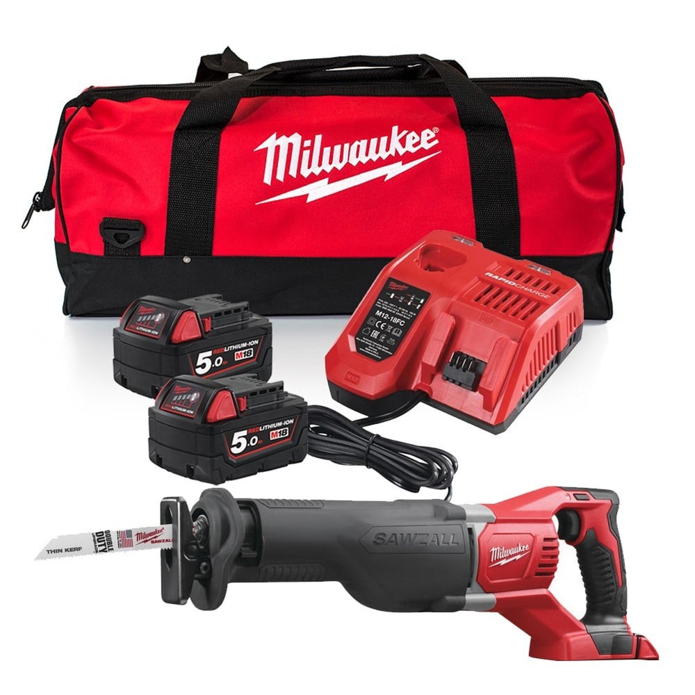 Milwaukee M18BSX-502B M18 18V Sawzall Reciprocating Saw Kit - 2x 5Ah Batteries Charger and Bag
