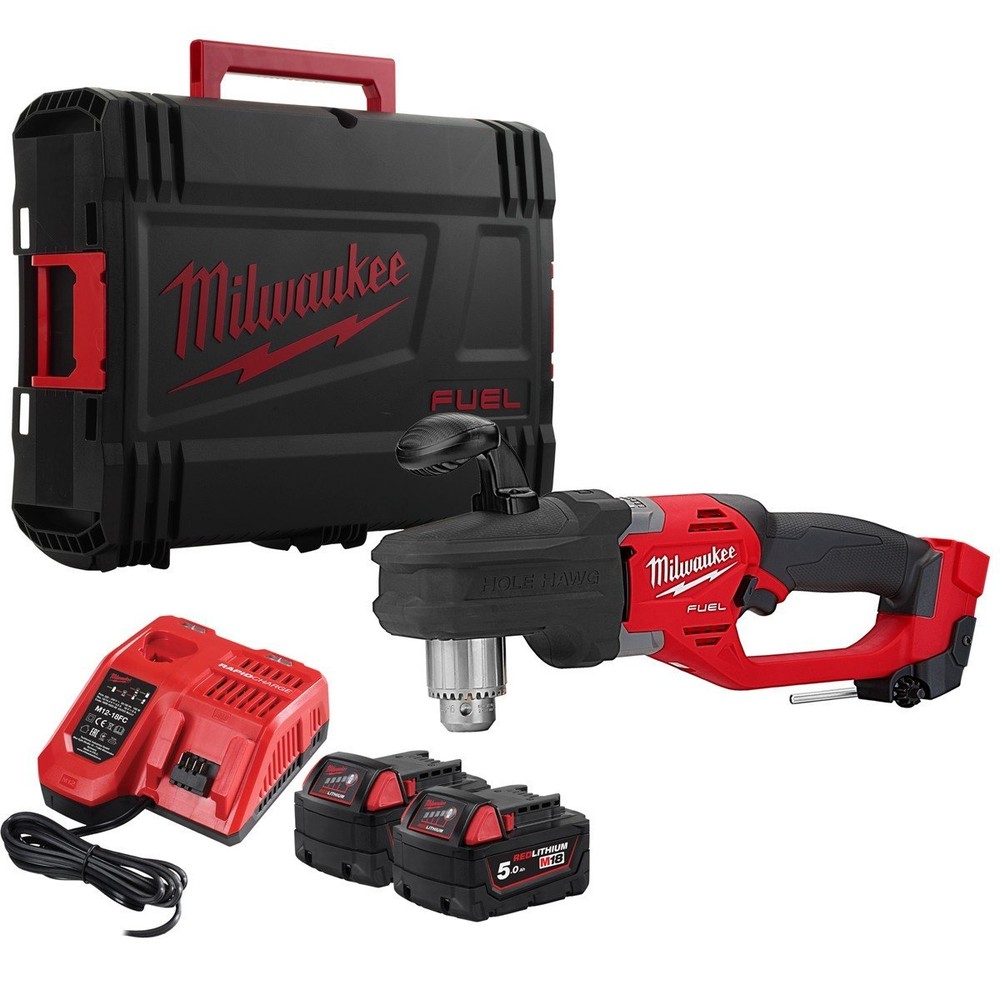 Milwaukee M18CRAD2-502X M18 FUEL 18V Right Angle Drill Kit - 2x 5Ah Batteries Charger and Case
