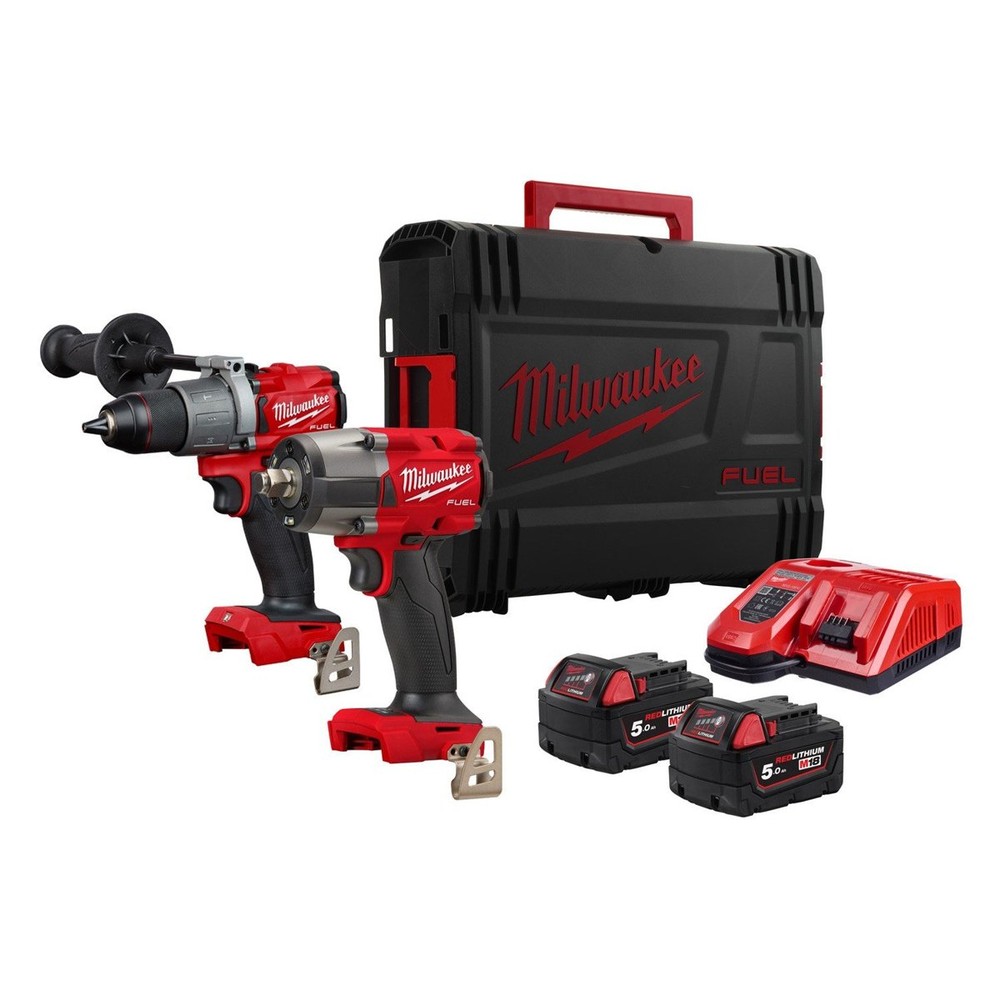 Milwaukee M18FPP2AD2-502X 18V FUEL Combi Drill and Impact Wrench Kit - 2x 5Ah Batteries Charger and Case
