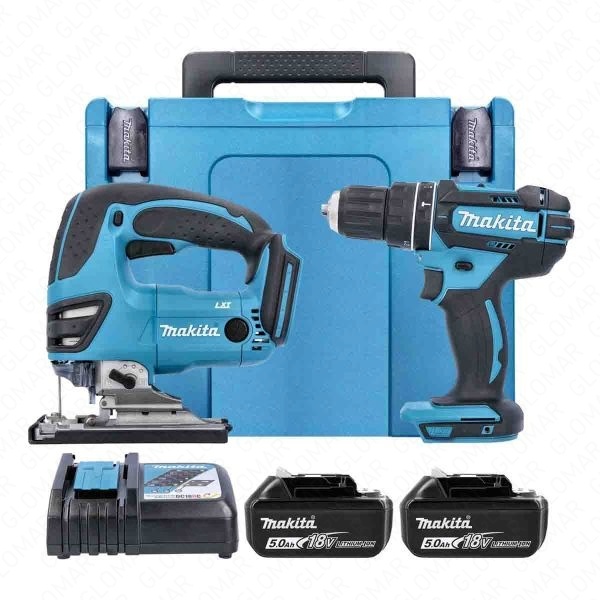 Makita DLX2134TJ 18V LXT Cordless Combi Drill  Jigsaw With 2 x 5.0Ah Batteries, Charger  Makpac Type 4 Case