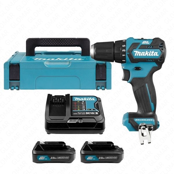 Makita Driver Drill DF332DSAJ 12V Max CXT Cordless Brushless 38 2-Speed 35Nm With 2 x 2.0Ah Batteries, Charger  Case