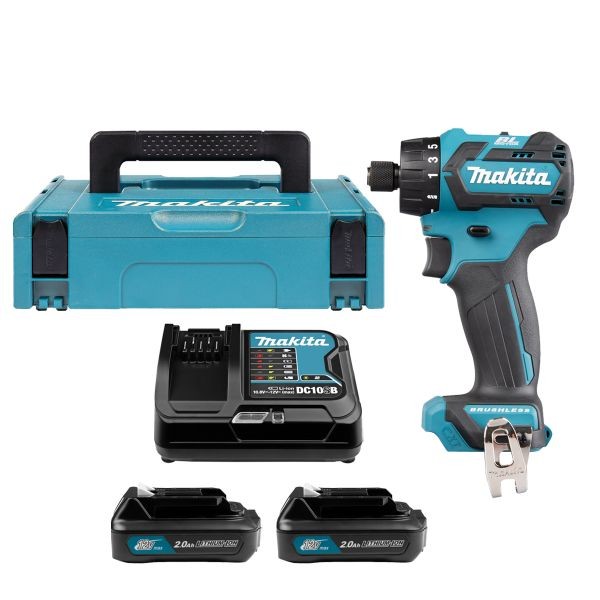 Makita Driver Drill DF032DSAJ 12V Max CXT Cordless Brushless 38 2-Speed Max 35Nm With 2 x 2.0Ah Batteries, Charger  Case