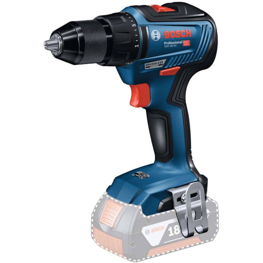 Bosch GSR 18V-55 Professional 18V Cordless Drill Driver, Brushless Motor