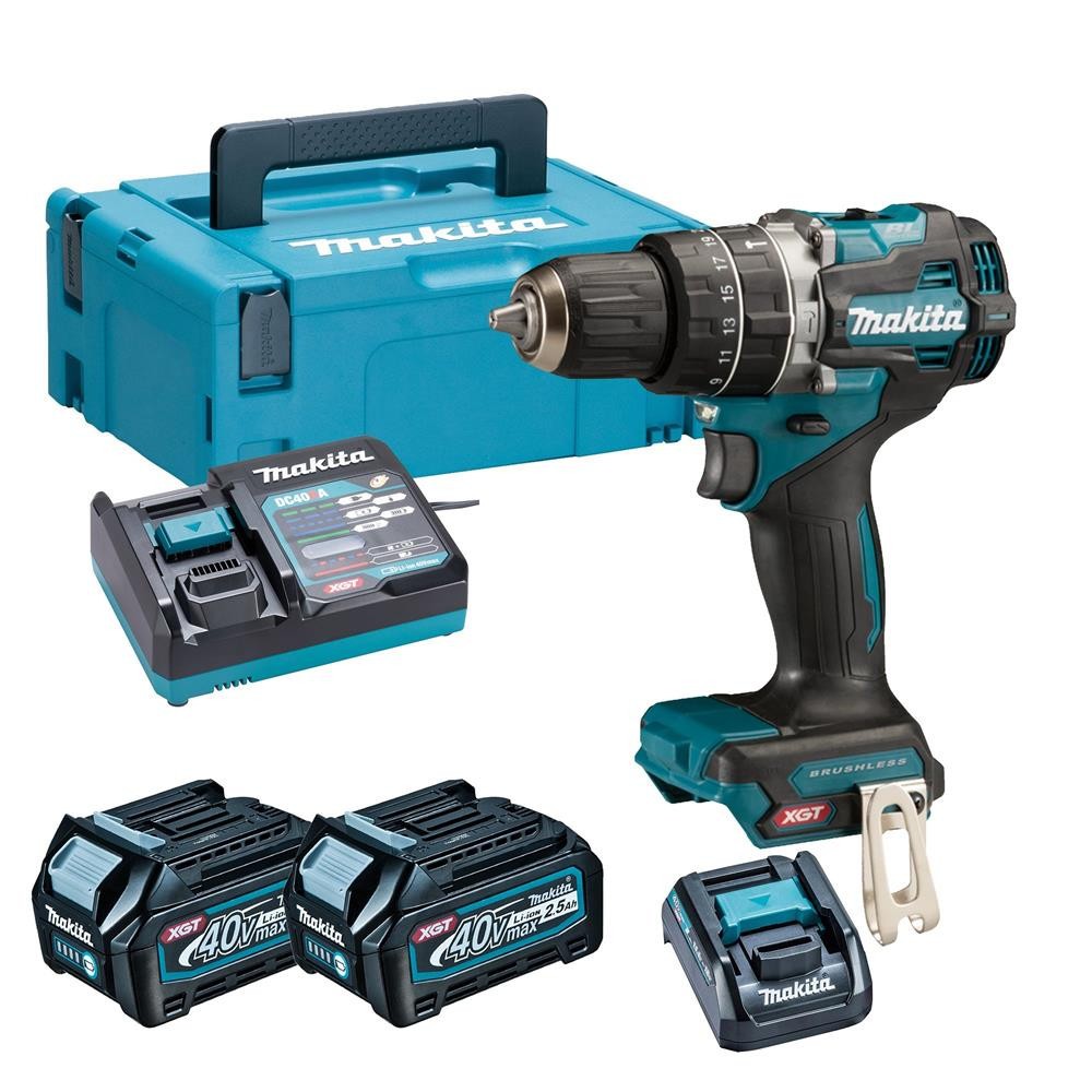 Makita HP002GD203 40V XGT Brushless Combi Drill with 2x 2.5Ah Batteries, Charger & Case