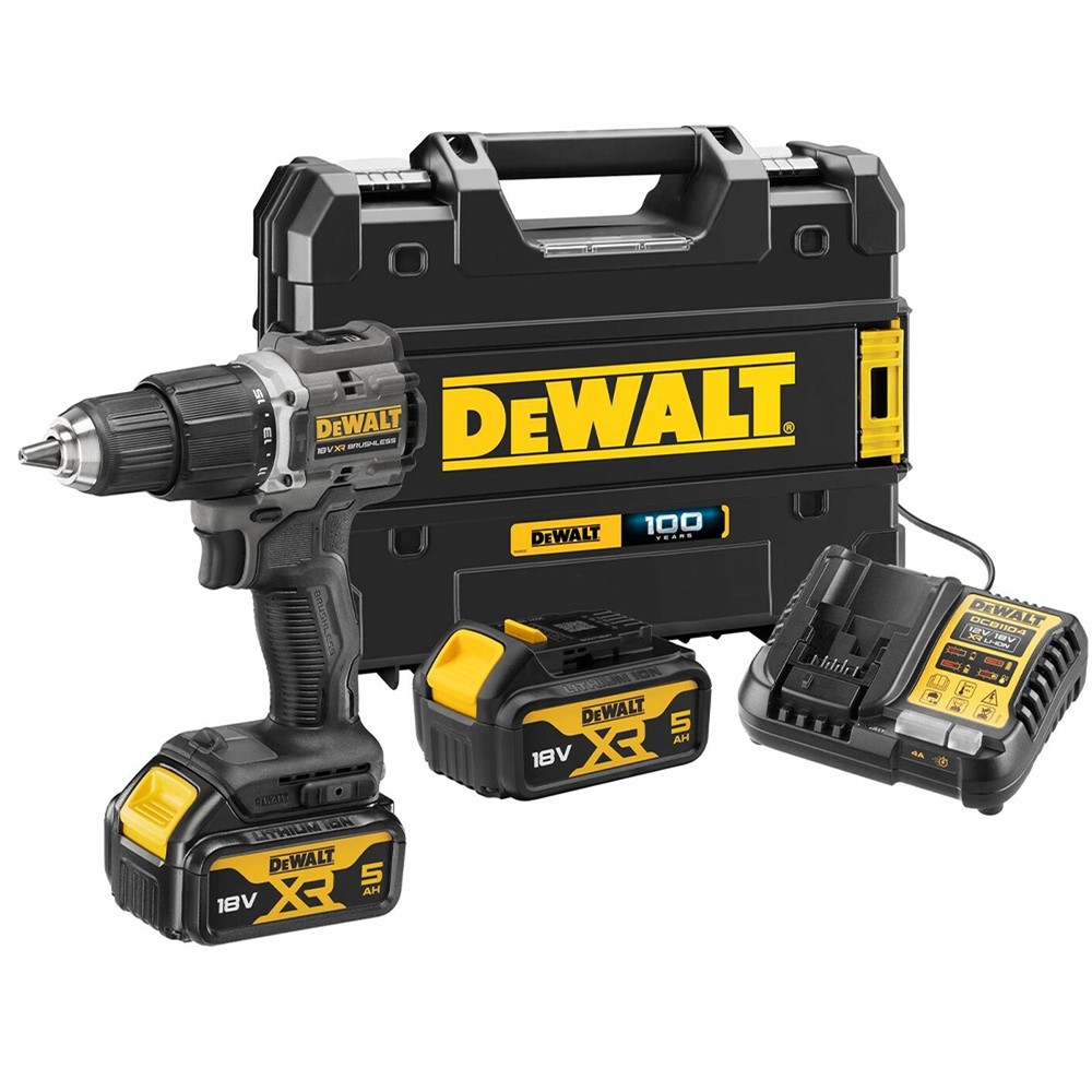Dewalt DCD100P2T 18V XR Cordless Brushless Combi Drill With 2 x 5.0Ah Batteries, Charger  Case