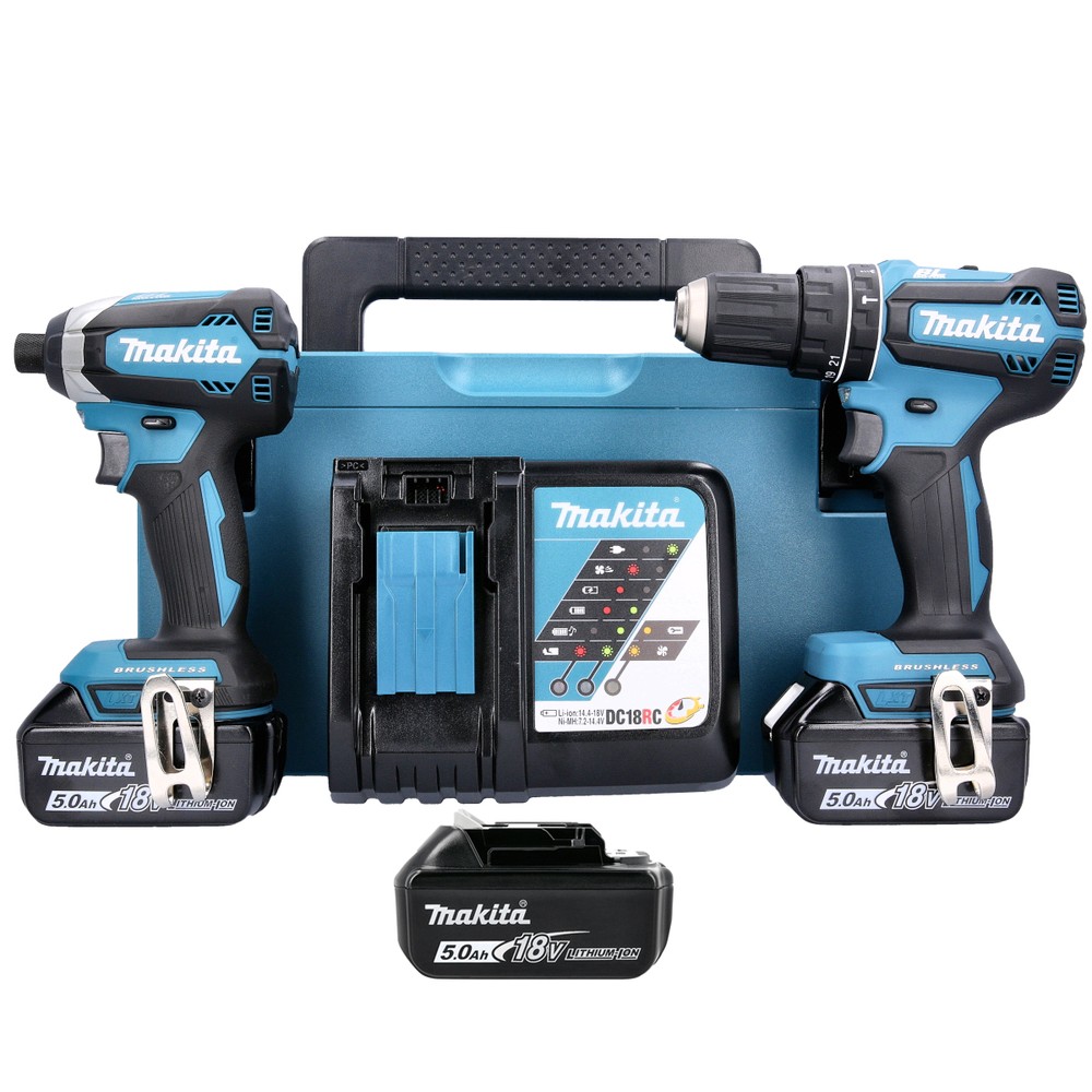 Makita DLX2283T3J 18V Cordless Brushless Combi Drill  Impact Driver Twin Pack With 3 x 5.0Ah Batteries, Charger  Case