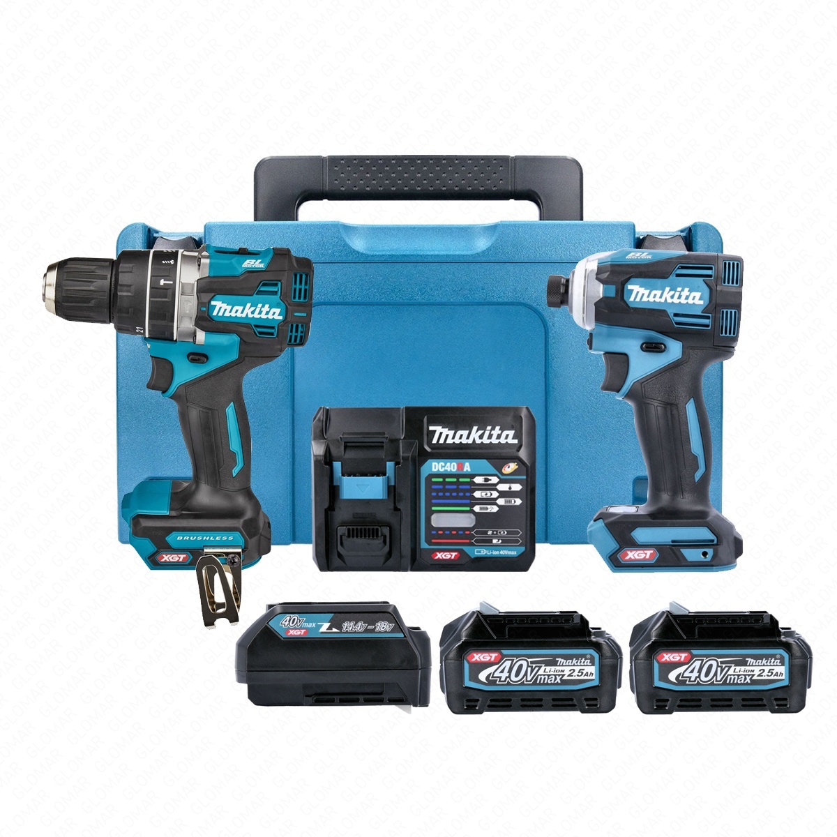 Makita DK0172G201 40Vmax XGT Cordless Brushless Combi Drill  Impact Driver Twin Pack With 2 x 2.5Ah Batteries, Charger, Adapter  Type 3 Case