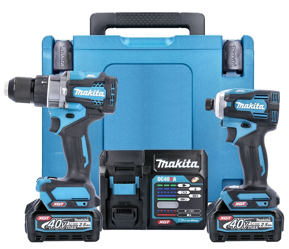 Makita DK0114G208 40Vmax XGT Brushless Combi Drill  Impact Driver Twin Pack With 2 x 2.5Ah Batteries, Charger  Case  Free MR009GZ Radio Lantern