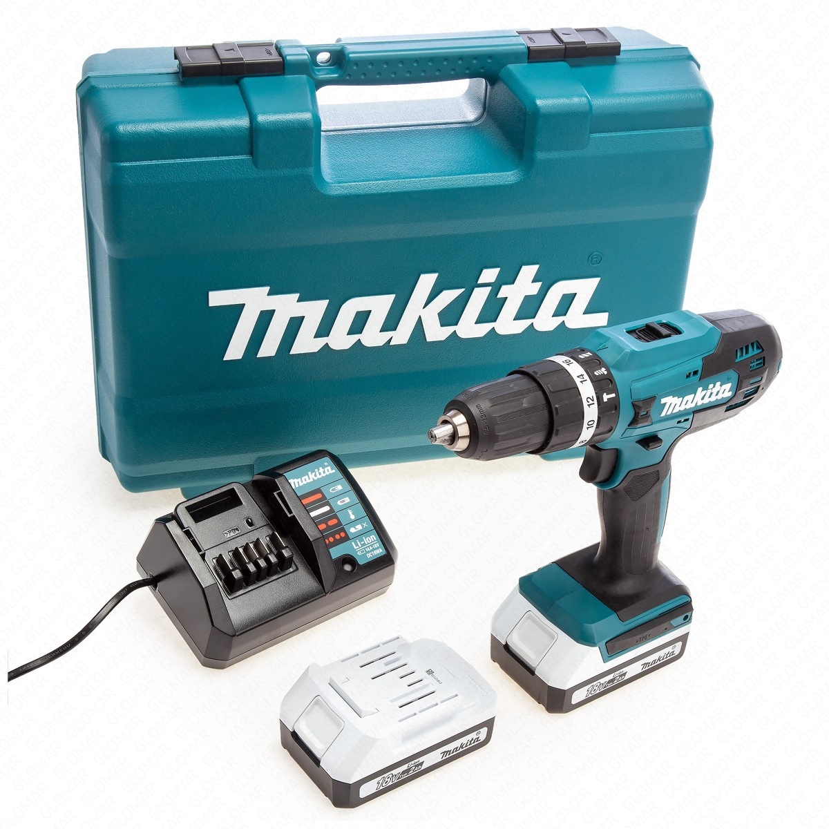 Makita Combi Drill HP488DAEX1 18V G-Series Cordless Keyless Chuck 2-Speed Max 42Nm With 2 x 2.0Ah Batteries, Charger, 74 Pcs Accessory Set  Carry Case