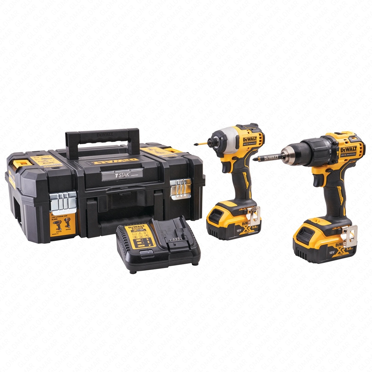 Dewalt XMS24DEWPACK 18V Cordless Brushless Combi Drill  Impact Drill Twin Pack With 2 x 5.0Ah Batteries, Charger  TSTAK Case