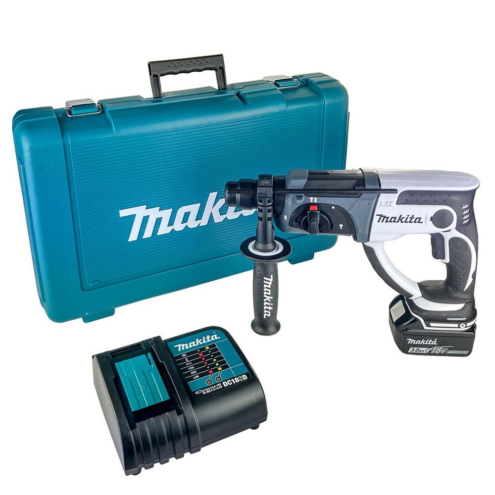 Makita DHR202SFW 18V LXT Cordless 20mm White SDS Plus Rotary Hammer Drill With 1 x 3.0Ah Battery, Charger  Carry Case