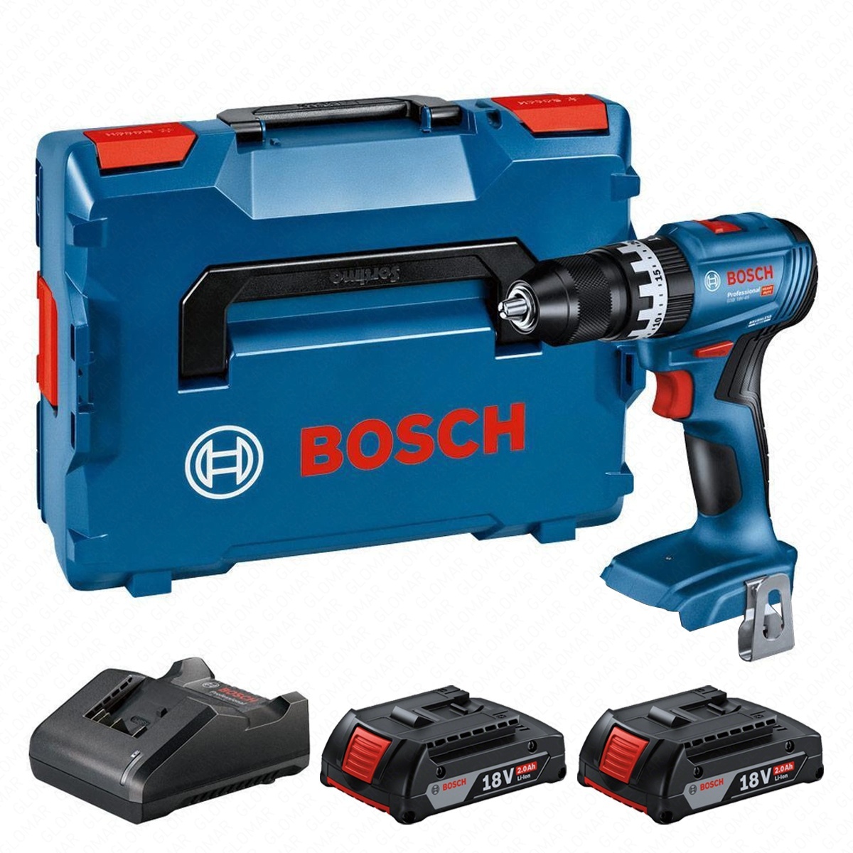 Bosch GSB 18V-45 18V Cordless Brushless Combi Drill With 2 x 2.0Ah Batteries, Charger  Carry Case - 06019K3371