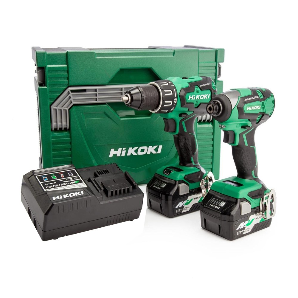 Hikoki KC18DBFL2JDZ 18V Cordless Brushless Combi Drill  Impact Driver Twin Pack With 2 x 2.5Ah Batteries, Charger  Case