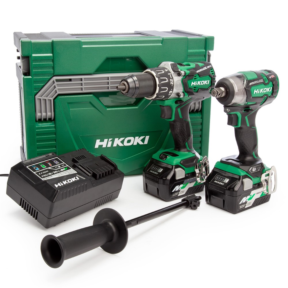 Hikoki KC18DPLJBZ 18V Multi Volt Cordless Brushless Combi Drill  Impact Wrench Twin Pack With 2 x Batteries, Charger  Case