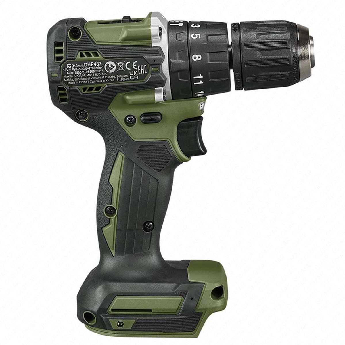 Makita Combi Drill DHP487Z 18V LXT Cordless Brushless 12 2-Speed Keyless Chuck Max 40Nm Olive Green Bare Unit
