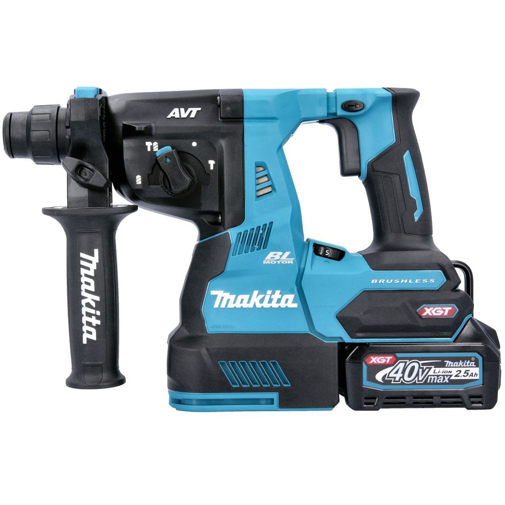 Makita Rotary Hammer HR003GD203 40V Max XGT Cordless Brushless SDS Plus AVT 28mm With 2 x 2.5Ah Batteries, Adapter, Charger  Case