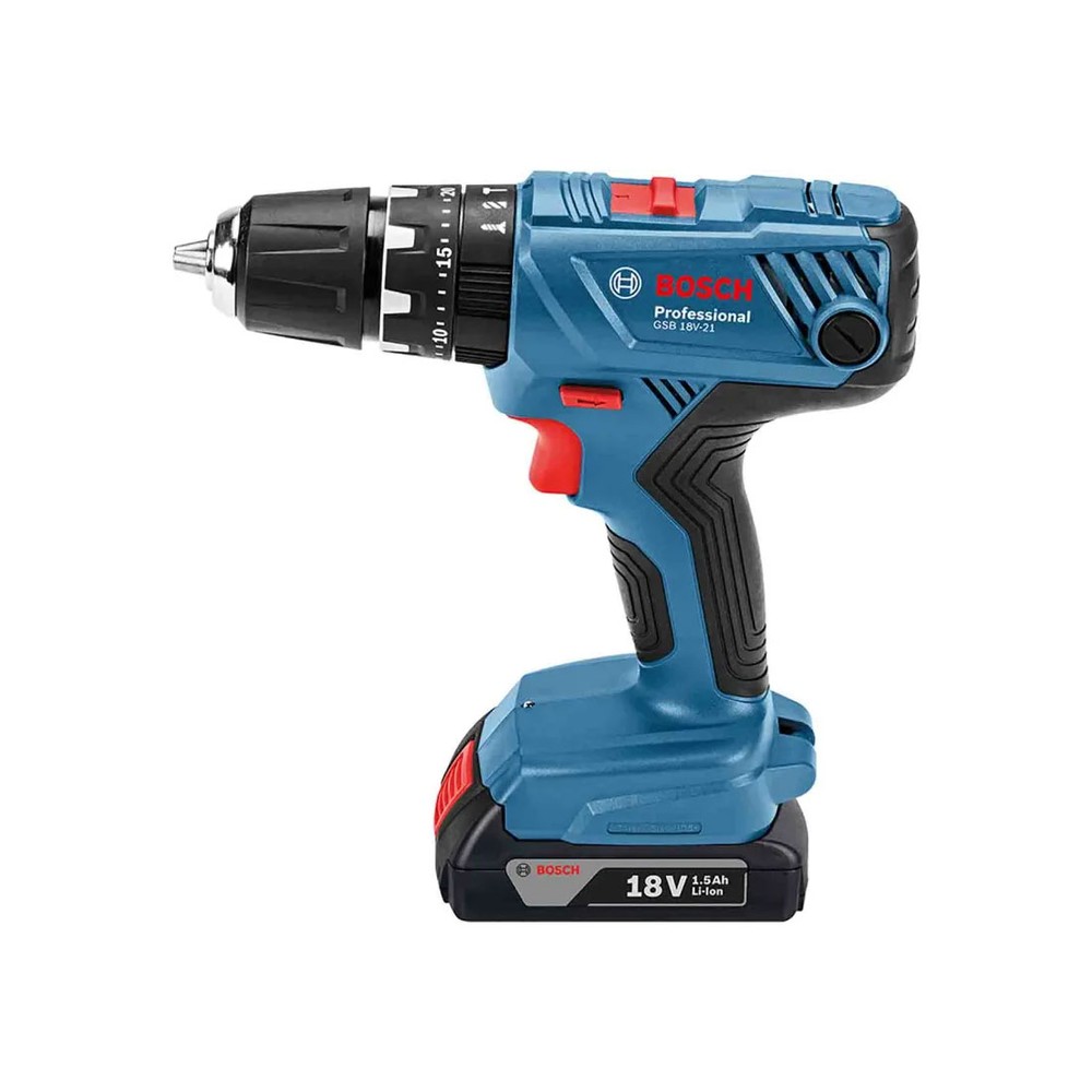 Bosch Professional GSB 18V-21 Combi Drill Inc 2x 1.5Ah Batts In L-Case Carry Case