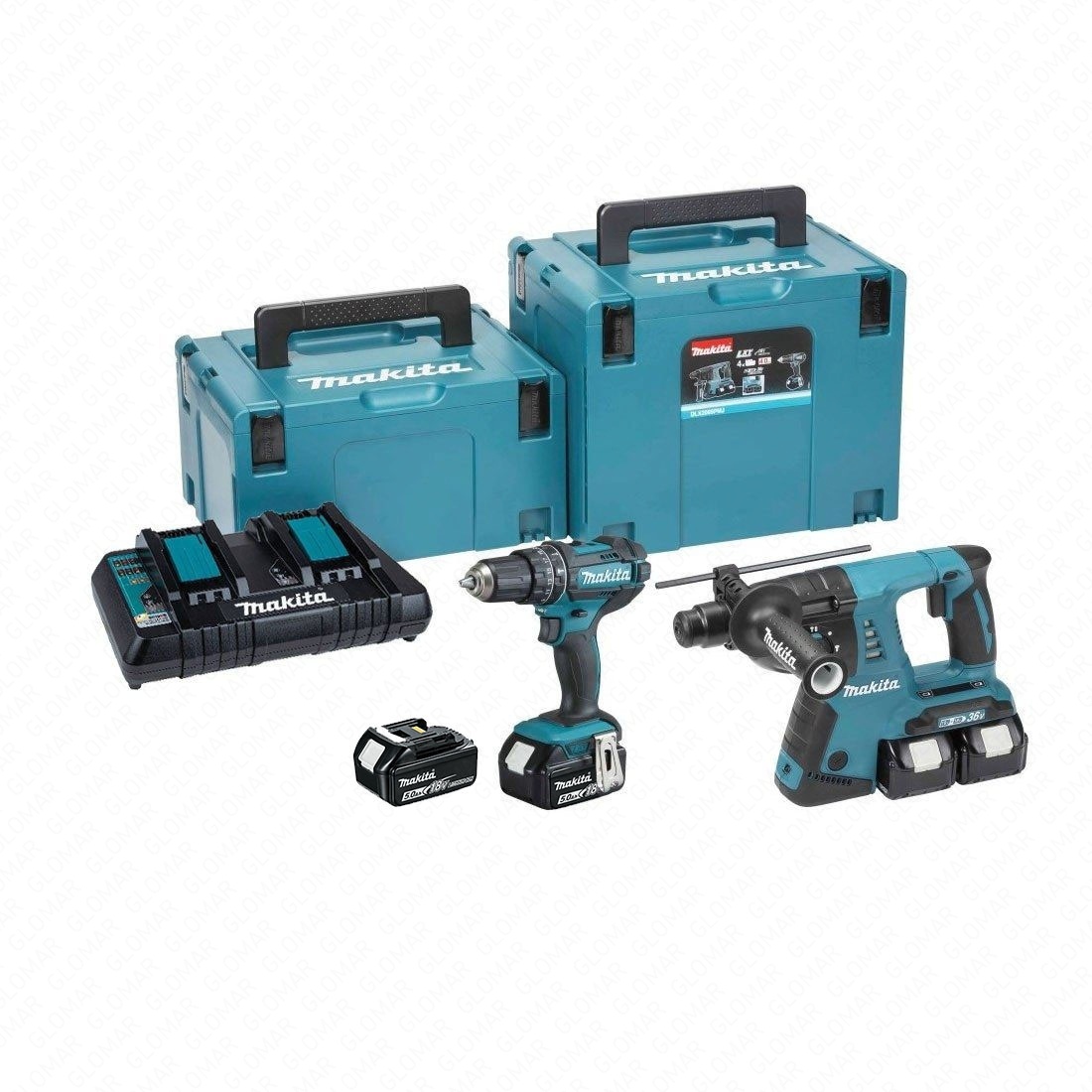 Makita DLX2137PTJ 18v Cordless Twin Kit DHP482 Combi & DHR263 SDS+ Hammer Drill Inc 4x 5.0Ah Batts