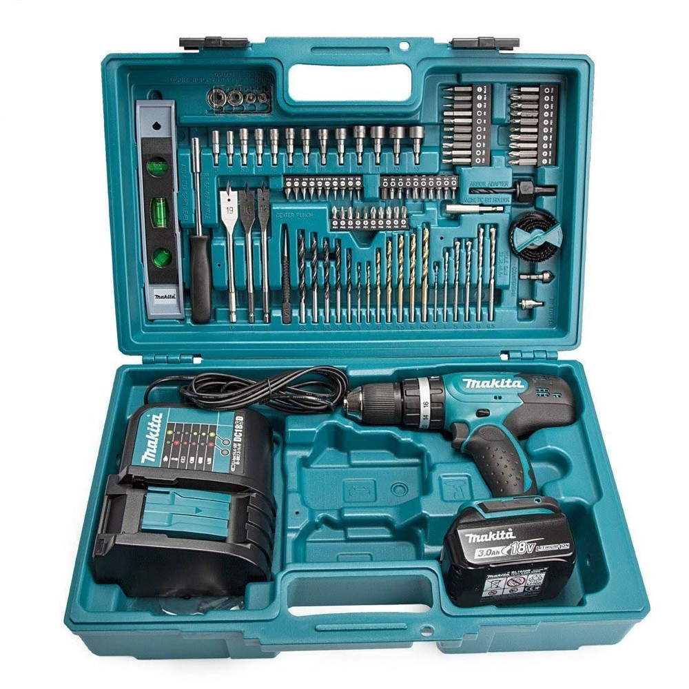 Makita DHP453F002 18v LXT Combi Drill Inc 1x 3.0Ah Batt & 101 Pc Accessory Case