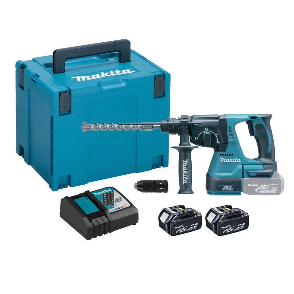 Makita DHR243RMJ 18v 24mm SDS+ Plus Brushless Rotary Hammer Drill Inc 2x 4.0Ah Batts & QCC