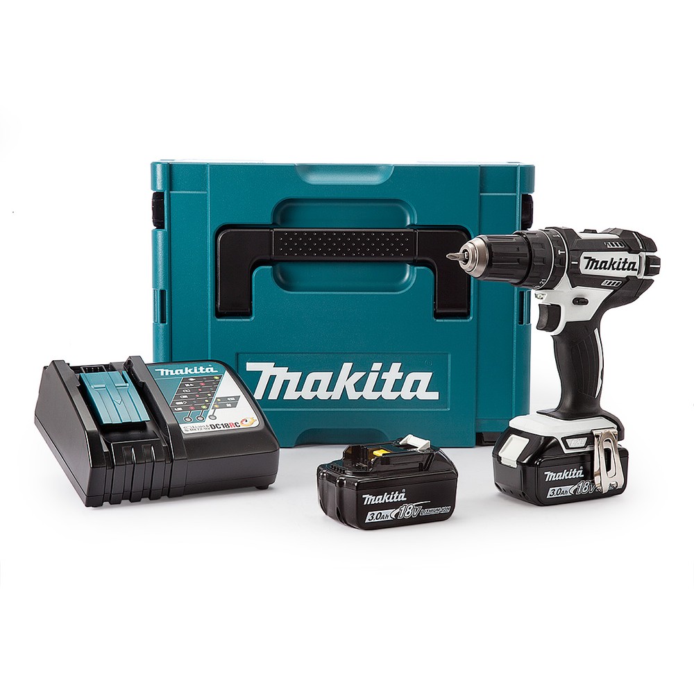 Makita DHP482RFWJ 18v LXT White Combi Drill Inc 2x 3.0Ah Batteries