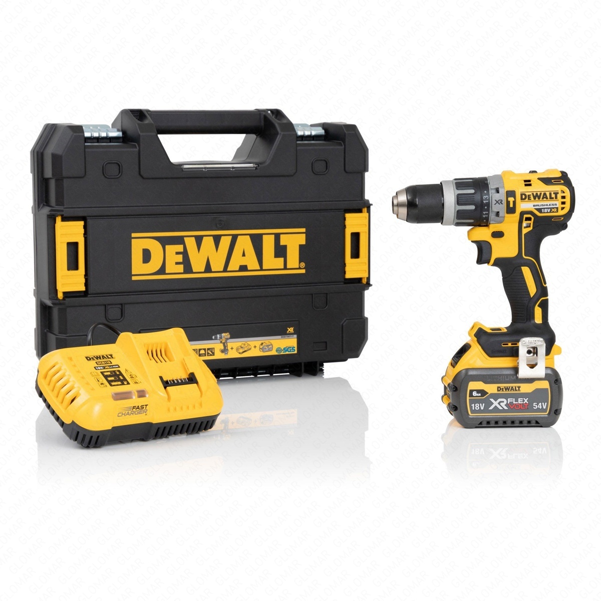 DeWalt DCD796T1T 18V XR Brushless Combi Drill Kit - 6Ah Battery  Charger and Case