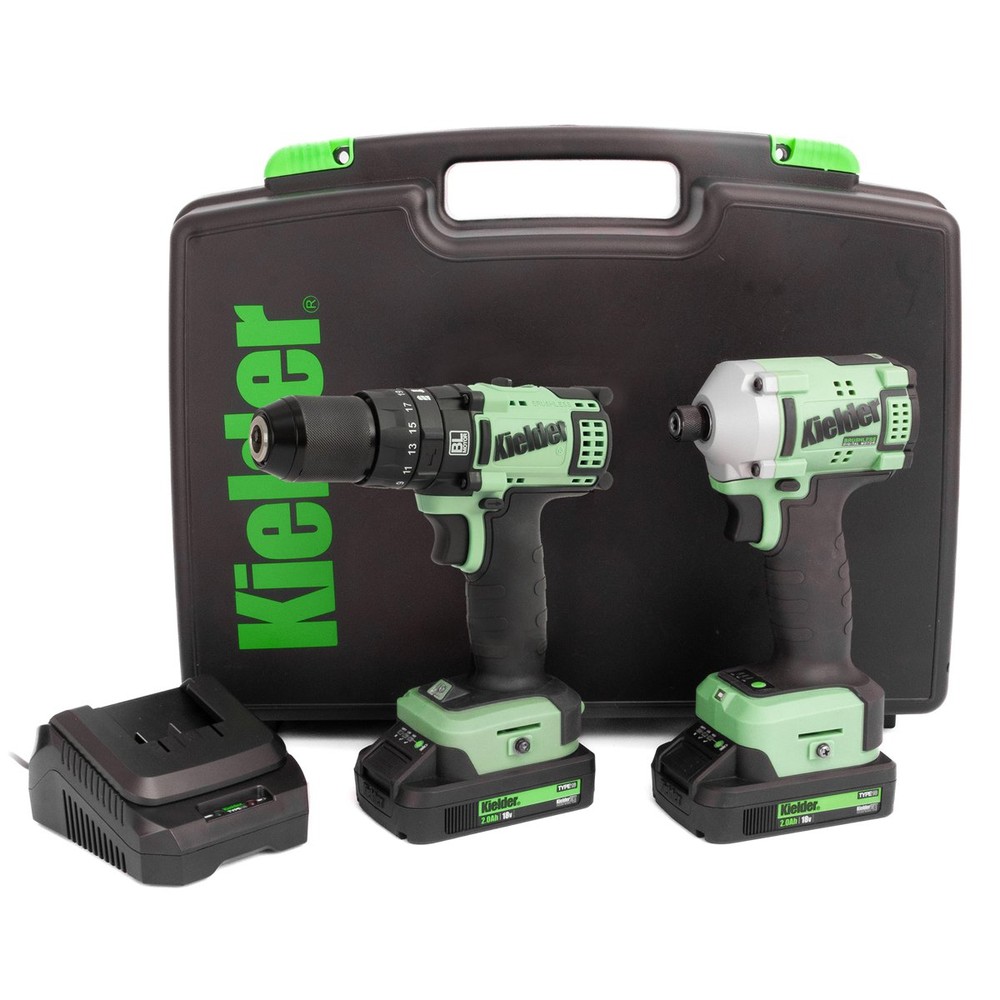 Kielder 18v Li-Ion TYPE18 Brushless Combi Drill & Impact Driver Twin Pack, 2 x 2.0Ah, Charger, Case