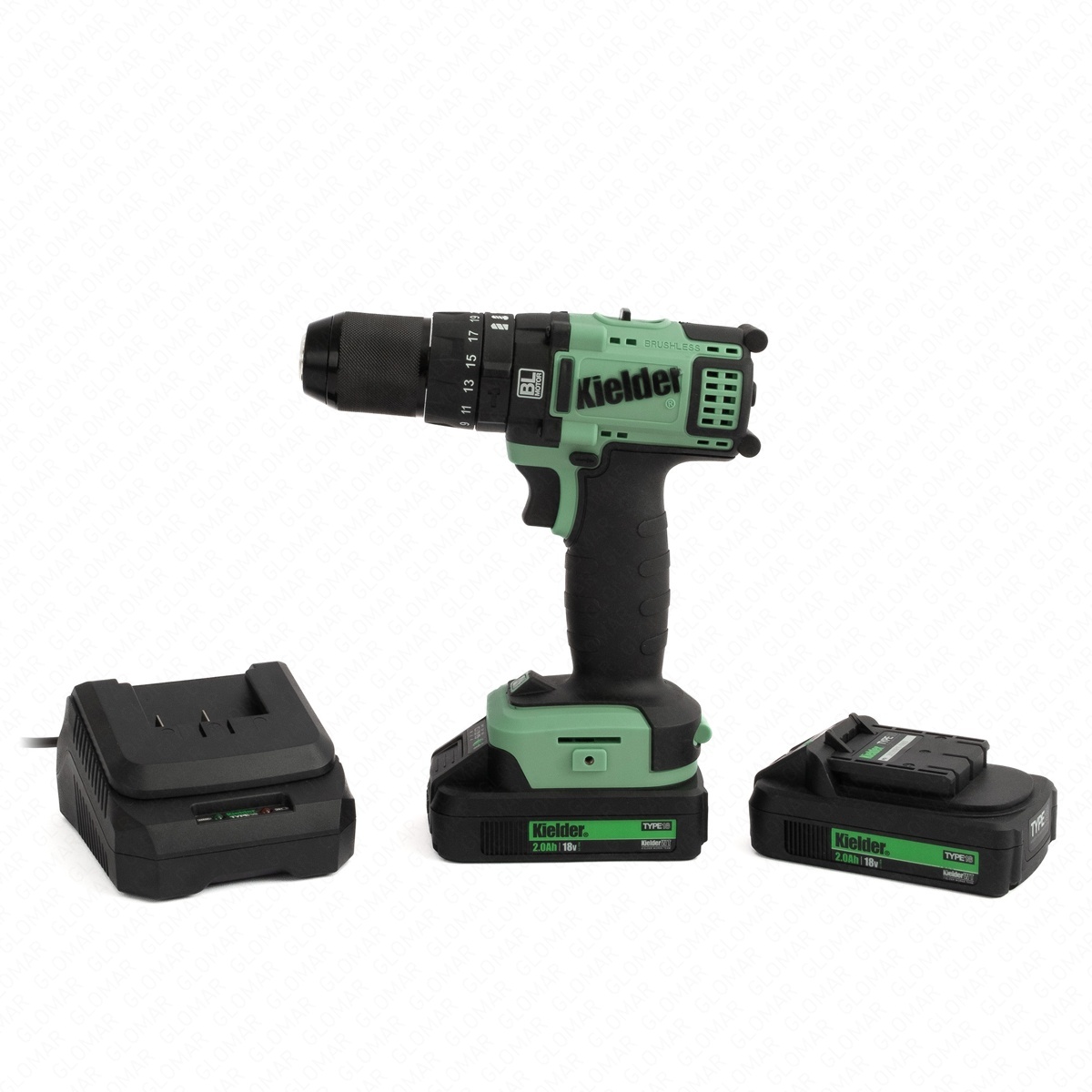 Kielder 13mm 18v Li-Ion TYPE18 Brushless 52Nm Combi Drill Kit, 2 x 2.0Ah, Charger, Case