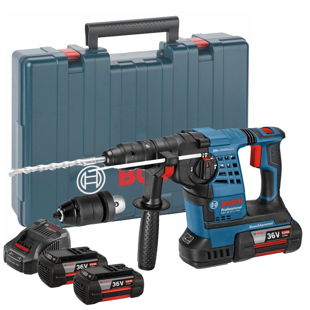 Bosch Professional GBH 36 VF-LI Plus 36v SDS+ Plus Rotary Hammer Drill Inc 3x 4.0Ah Batts & QCC