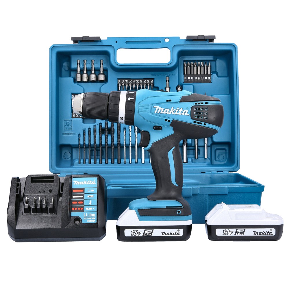 Makita Combi Drill HP457DWE10 18V G-Series Cordless Keyless Chuck 2-Speed Max 42Nm With 2 x 1.5Ah Batteries, Charger  Carry Case