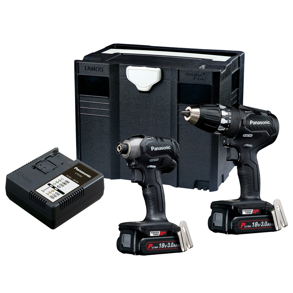 Panasonic PANC241PN 18V Cordless Brushless Combi Drill  Impact Driver Twin Pack With 2 x 3.0Ah Batteries, Charger  Case