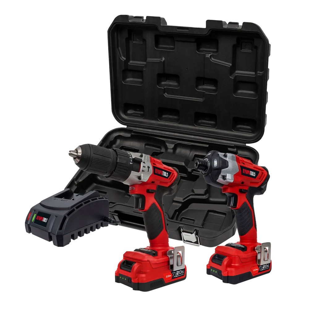 Olympia OLPX20STP2 20V Cordless Combi Drill  Impact Driver Twin Pack With 2 x 2.0Ah Batteries , Charger  Case