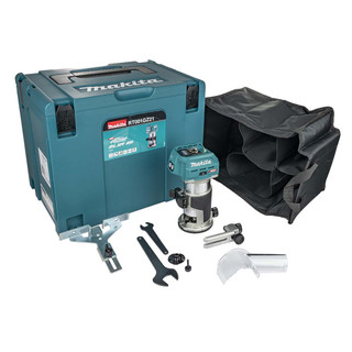 Makita RT001GZ21 40V XGT Brushless Router Trimmer - Body, Trimmer Guide, Straight Guide, Template Guide & MAKPAC Case